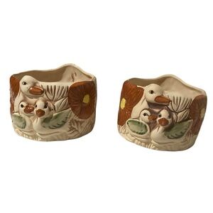 Vintage Ferrah Duck-Themed Ceramic Planter Set Of 2
